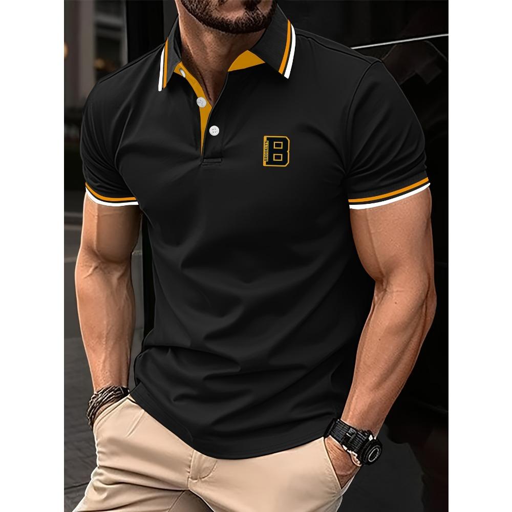 Fashionable casual polo with men's buttons and short sleeves