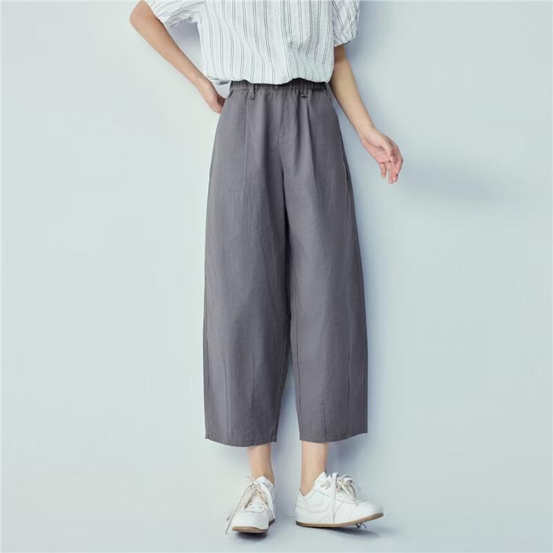 Giordano Women's Cotton Linen Barrel-Leg Cropped Pants