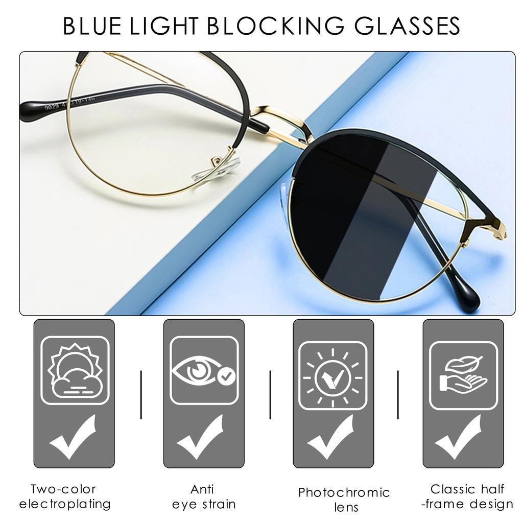 Blått lysblokkerende briller Fotokromatiske solbriller Dataspillbriller Klassisk halvinnfatning
