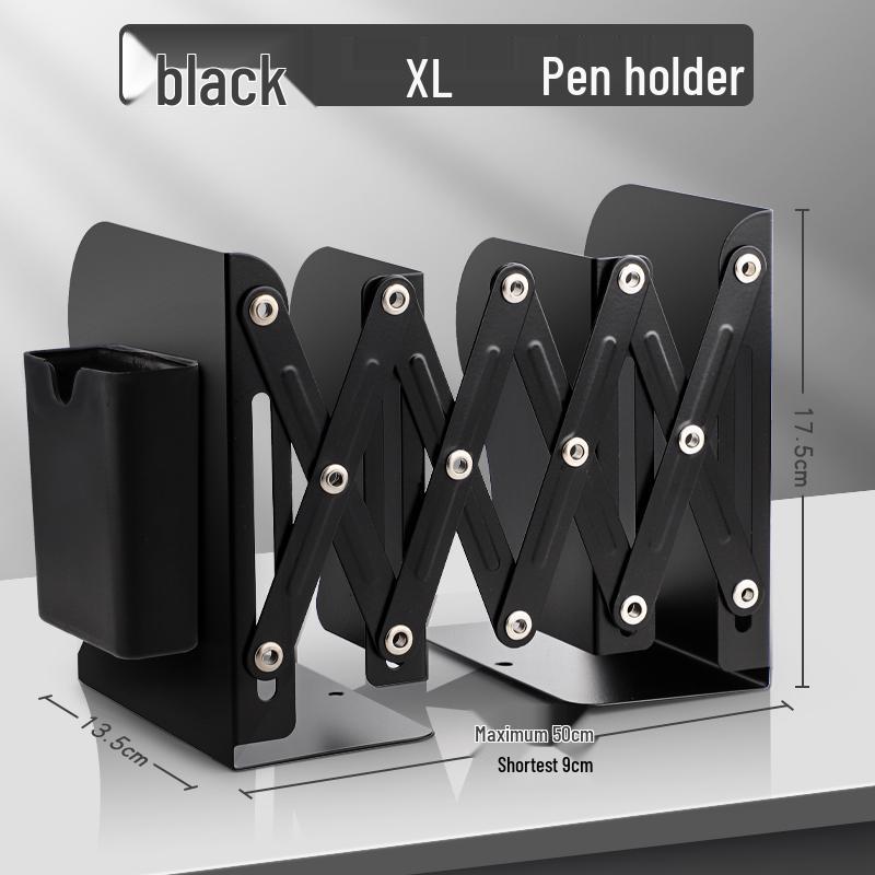 Retractable Bookend with Pen Holder - Foldable Desktop Bookshelf and Divider