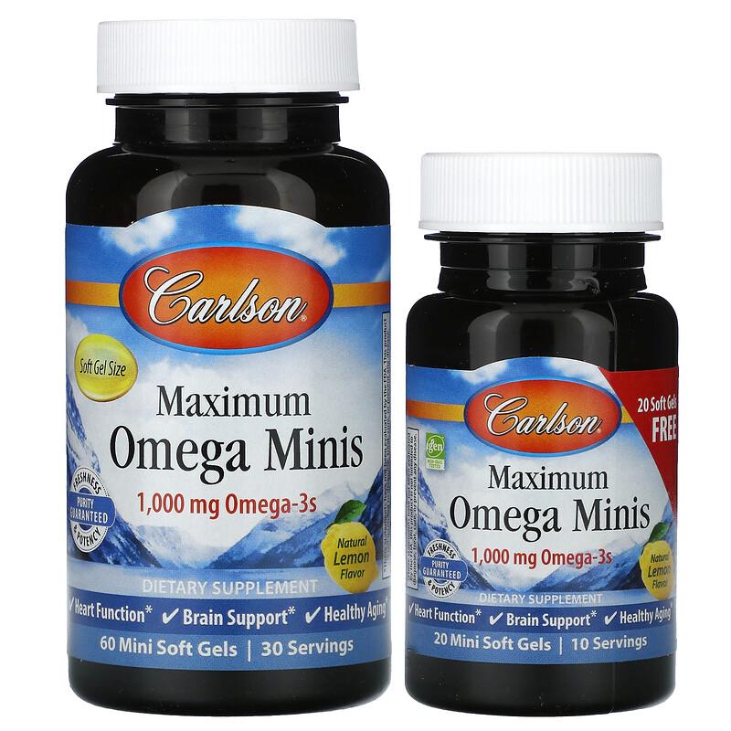 Maximum Omega Minis, Natural Lemon, 80 Mini Soft Gels (500 Mg Per Soft Gel)