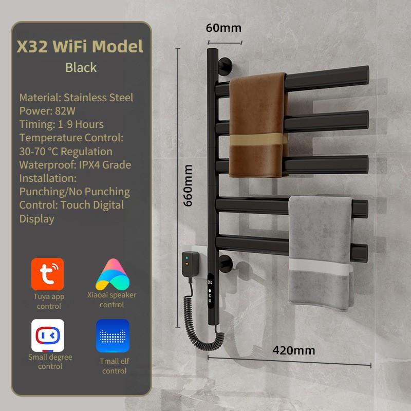 WiFi Intelligent Constant Temperature Drying Towel Bar Stainless Steel Towel Rotating Storage Rack Bathroom Electric Towel Rack