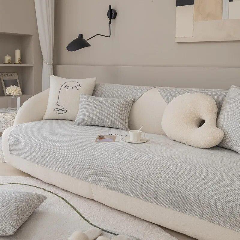 Pineapple Lines Fabric Sofa Cover Towel Solid Color Universal Living Room Sofa Cushion Mat Non-Slip Sofa Cushion Backrest Cover