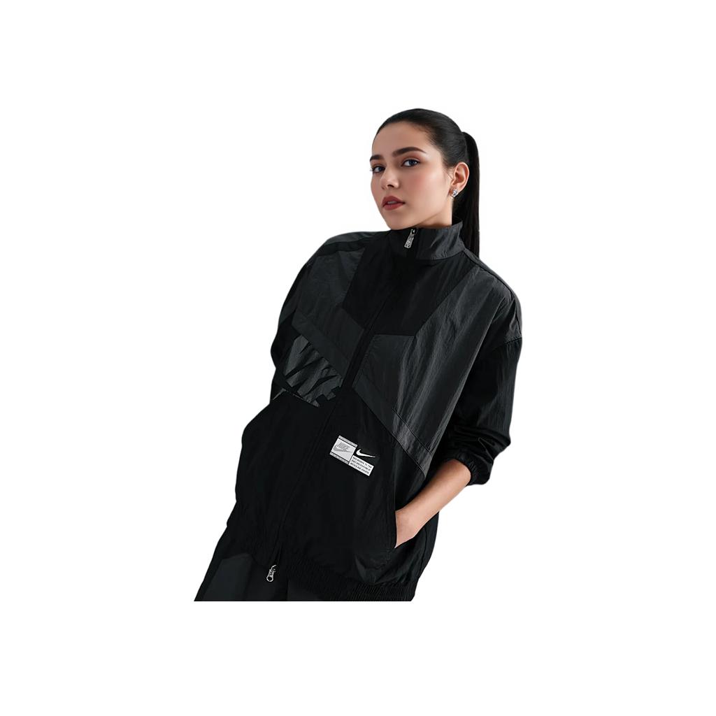 Nike Sportbekleidung Übergroßes Logo Atmungsaktiv Locker Gewebte Jacke Damenjacken Anthrazit Schwarz HJ0177-060