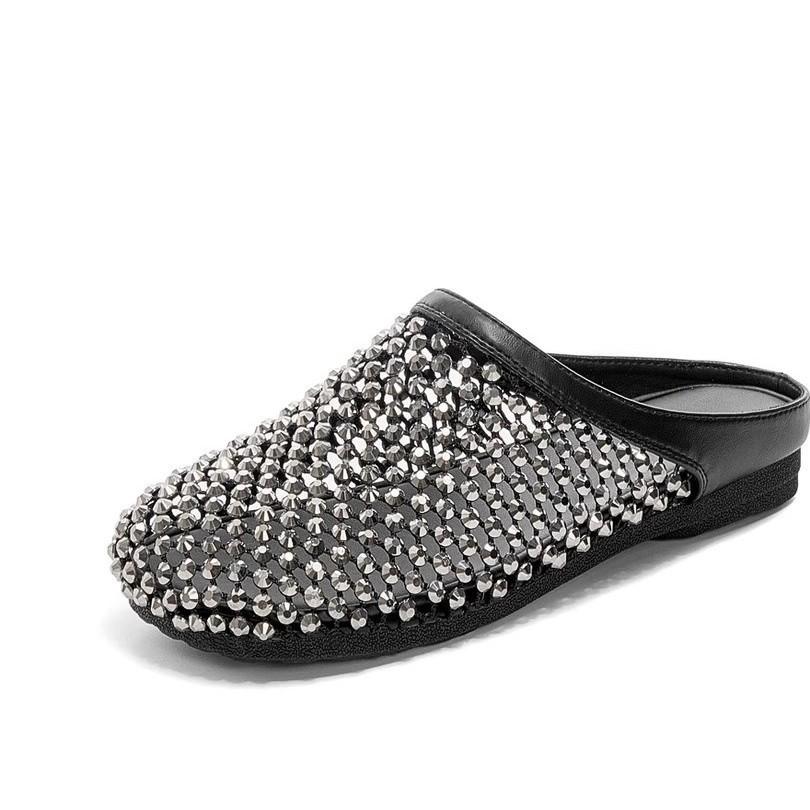 Baotou rhinestone slippers women's 2025 new fashion summer super fire hollow outer wear versatile casual non-slip Baotou slippers