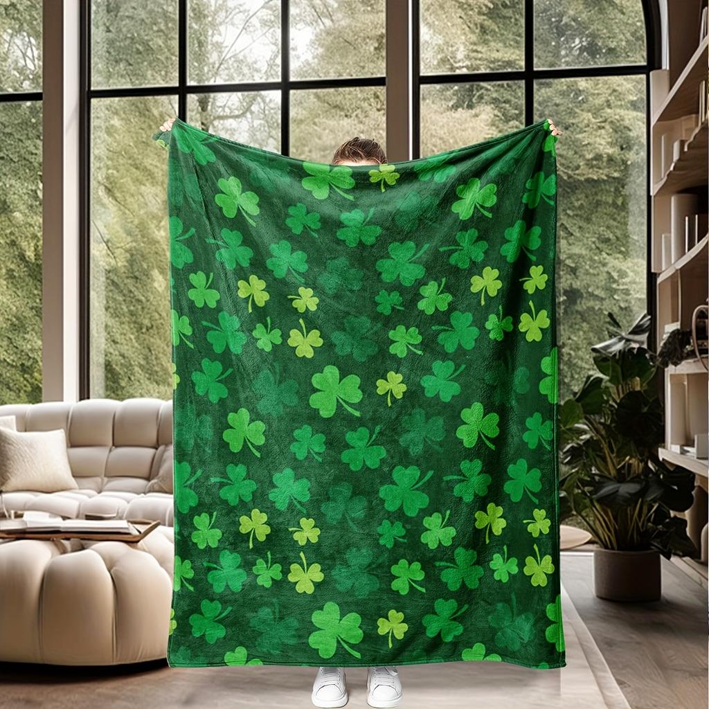 St. Patrick'S Day Clover Throw Blanket, Traditional-Style Flannel Fleece, Digital Print, Lightweight, Cozy, Machine Washable