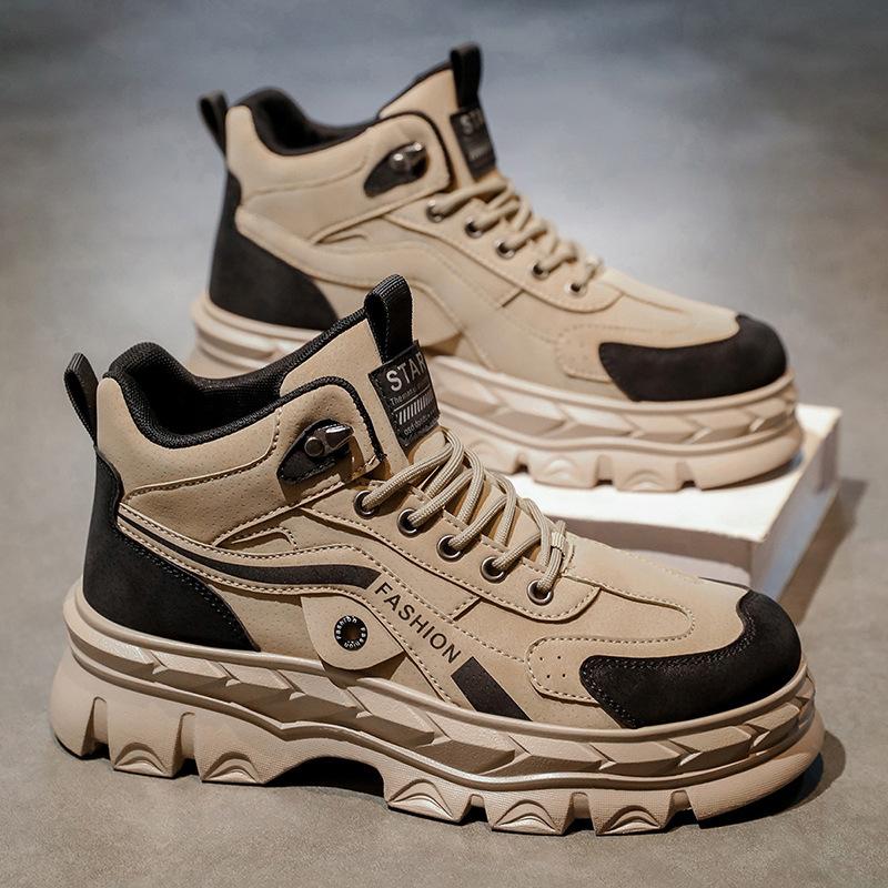 Autumn outdoor mountaineering non-slip and wear-resistant labor insurance shoes sports platform heightening black Martin boots