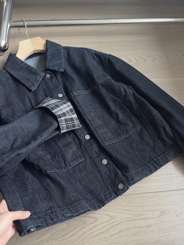 2026 Spring Retro Color Block Patchwork Denim Jacket - Women's Slim-Fit Casual Lapel Short Coat