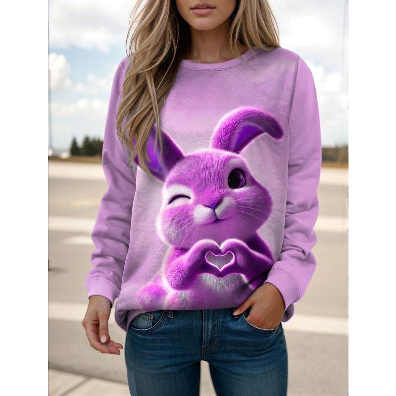 Fashion Women's Cute Rabbit Graphic Sweatshirts 3D Print O-Neck Long Sleeve Tops Women's Apparel Y2K Streetwears Fall Pullover