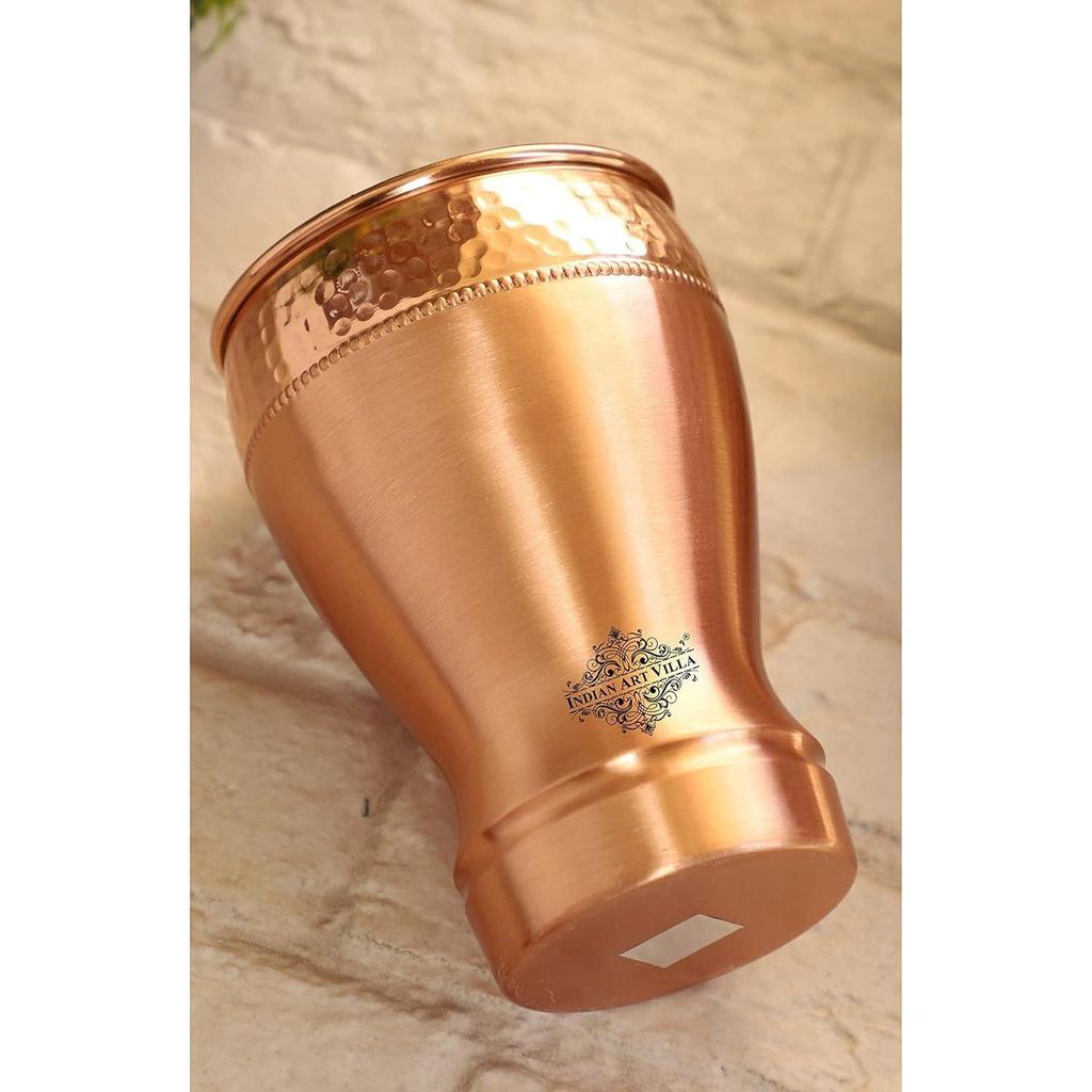 Pure Copper Glass with Half Lecquer Hammered Design, Water Drinkware & Health Benefit, Hotel Restaurant, Volume:- 400 ML,