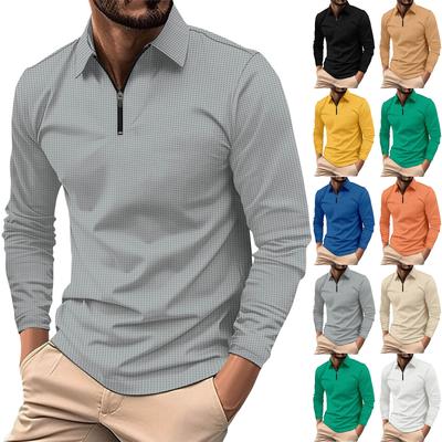 Men's 1/4 Zipper Color Lapel Long,Sleeve Casual Sports Long,Sleeve Top