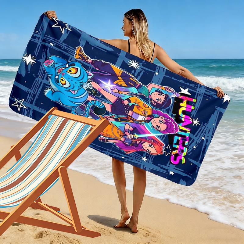 Kpop Demon Hunter Print Beach Towel, Large Soft Quick Dry Towel for Beach Camping Swimming
