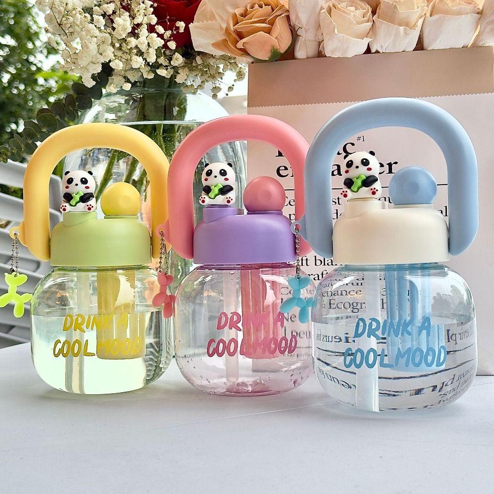 With Straw Portable Drink Bottle Leakproof Transparent Bottle Kids Water Sippy Cup  Outdoor