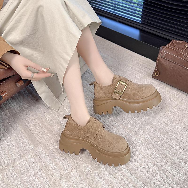 2025 Autumn New Matte Imitation Leather Muffin Thick-soled Fashionable Versatile Small Leather Shoes Women's Retro Casual Loafers