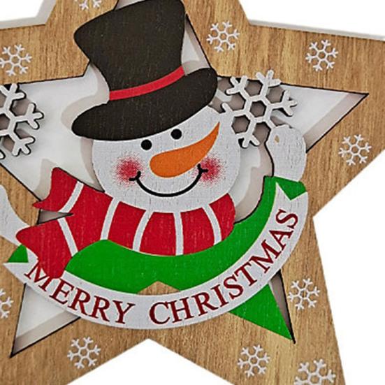 1/4Pcs Christmas Ornament Wooden Star-Shaped Pendant Set with Reindeer Santa Snowman Elk Patterns Hanging Decoration