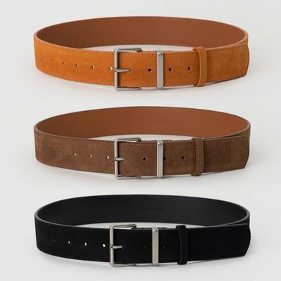 BT8048 Solid Square Buckle Suede Wide Belt 43mm 3 Colors