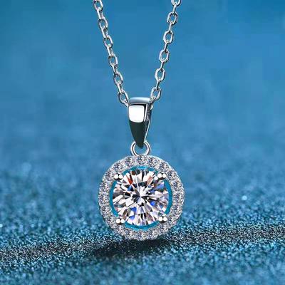 Collar Solitario de Moissanita Color D de 1.0CT 6.5mm para Mujer Colgante Brillante de Plata 925 Chapado en Pt950 Joyería de Boda