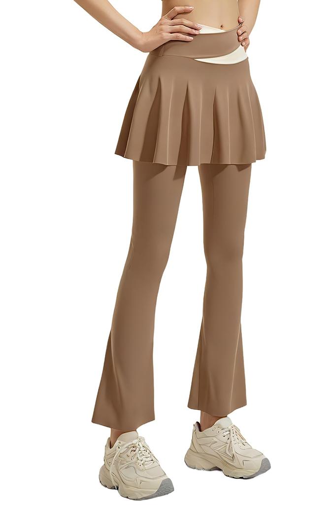 MORGEN SKY Flared Yoga Pants with Layered for and Dance Women's Skirt, Leggings, High-Waisted, Flattering, Leg-Lengthening, Stretch, Yoga, Fitness,