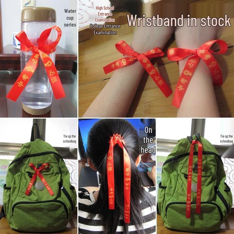 Custom 'Go for it' Headband & Wristband Set: Perfect for School Entrance Exams and Sports Meets - Red Ribbon Design