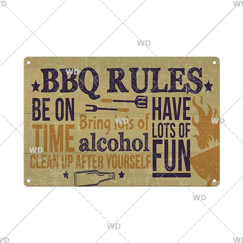 BBQ Vintage Tin Sign Plaque Barbecue Metal Plate Sign Wall Art Decoration Kitchen Man Cave Terrace Beach House Club Wall Decor