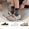 Retro Wool Socks, Flower Mid-calf Socks, Pile Socks, Coffee-colored Warm Thickened Geometric Mid-calf Socks
