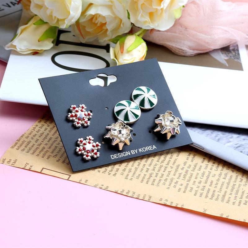 Christmas stud earrings combination, snowflake metal flower simple personalized holiday gift earrings set