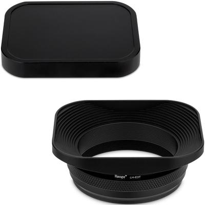 Haoge LH-E3T Square Metal Lens Hood with 49mm Adapter Ring for Fujifilm FinePix X100, X100S, X100T, X70, X100F, and X100V Cameras, Black