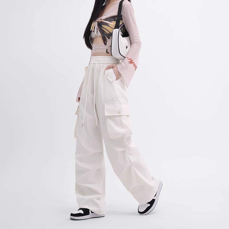 Schwarze Arbeitshosen für Damen im Herbst Neue hochtaillierte, schlanke und weitbeinige Freizeitsport-Hosen