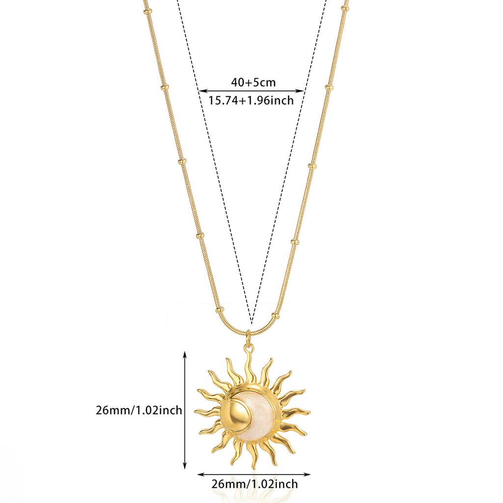 Waterproof Oil Drip Vintage Sun Pendant Necklaces For Women Gold Color 304 Stainless Steel Nameplate Necklace Christmas Jewelry