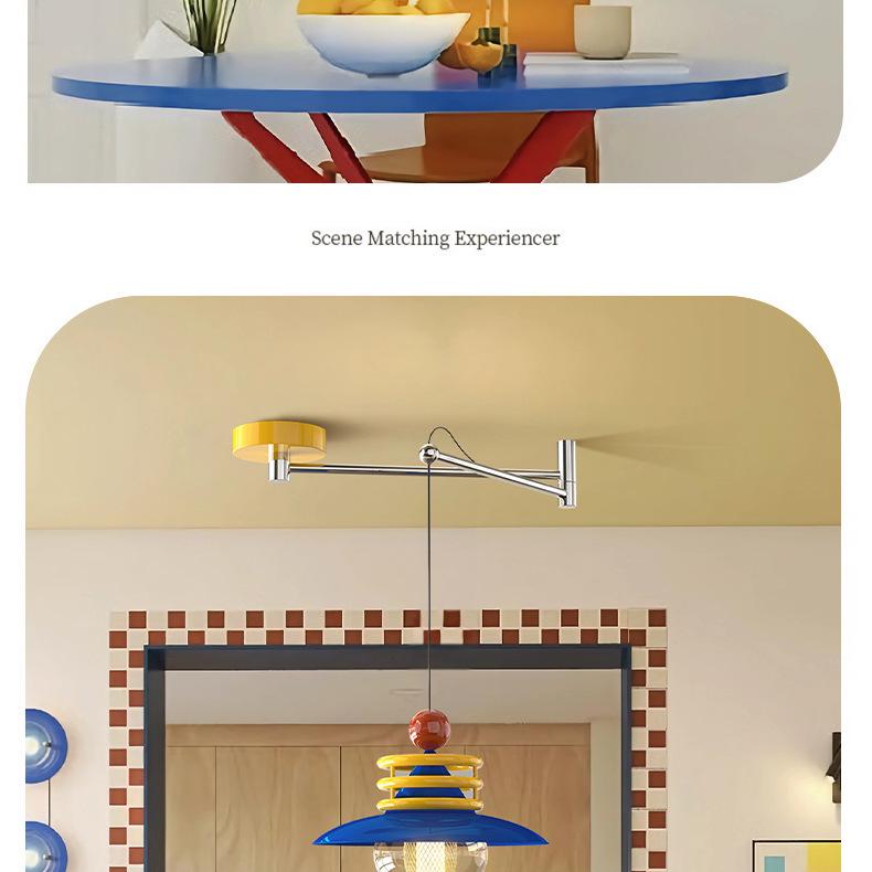 Dopamine Dining Table Set with Swing Arm Pendant Light and Eye-Protecting Ceiling Light for Kids