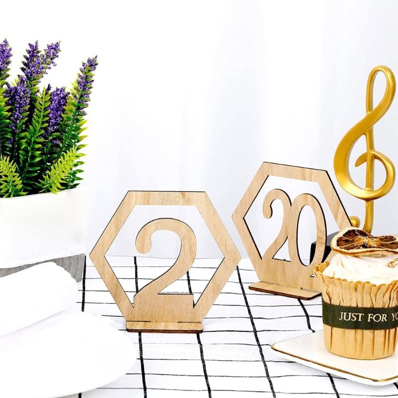 10 szt./zestaw Sześciokątny Drewniany Znak z Numerem Stołu Dekoracja Urodzinowa Świąteczna Sylwestrowa