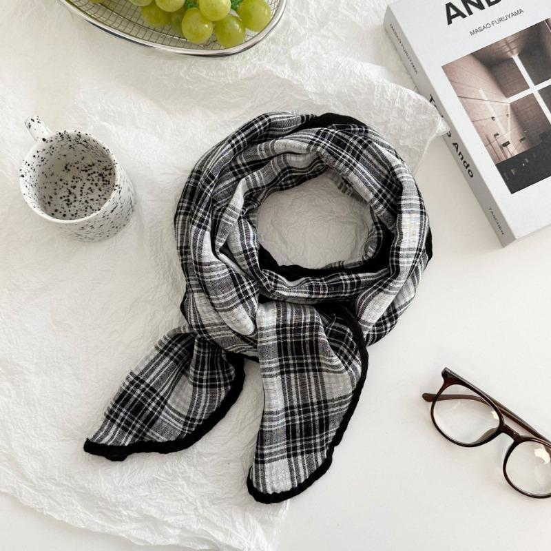 Silk Scarf New Literary Idyllic Bag Headscarf Headband Scarf Scarf Small Shawl Fashion Plaid Triangle Scarf Tied Waist