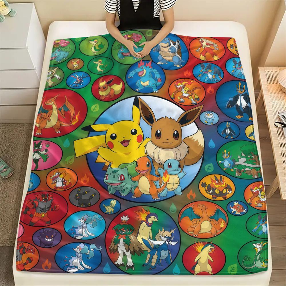 Pokémon Poster Flannel Blanket Print, Warm Soft for Sofa Bed Chair, Perfect for Travel Picnic Bedroom -HE56