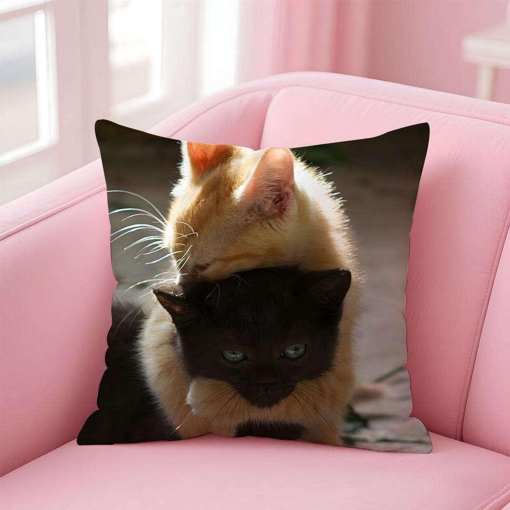 LLittle Black Cat Couple Cushion Cover Pillow Case Soft Friendly Fabric  Concealed Zipper 30X30cm
