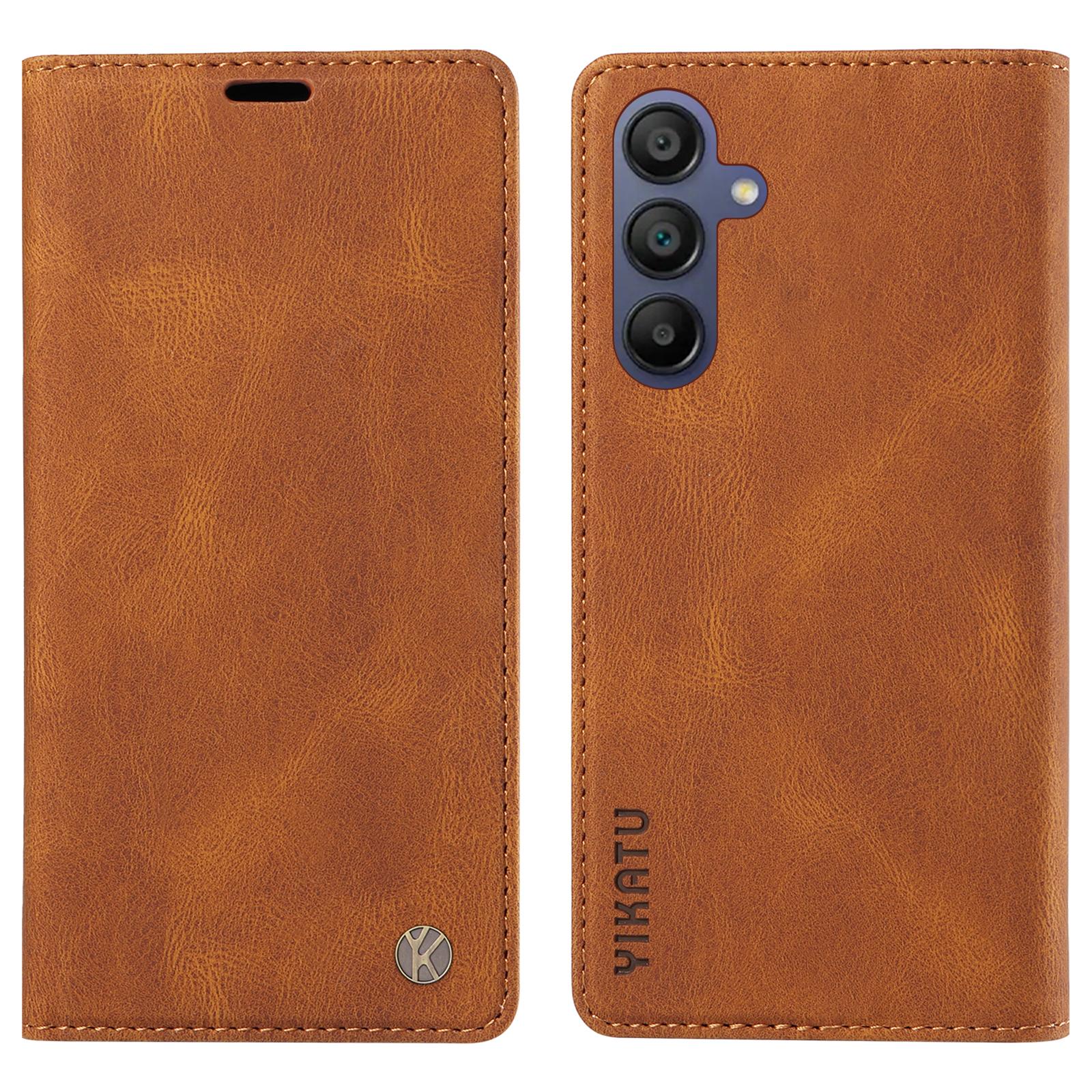 

YIKATU YK-004 Чехол для Samsung Galaxy A26 5G/A16 5G/A16 4G Кожаный чехол с тактильной поверхностью Магнитная автофиксация Brown