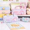 Cute Checkered Pencil Case, Quilted Handheld Stationery Bag with Cute House Embroidery