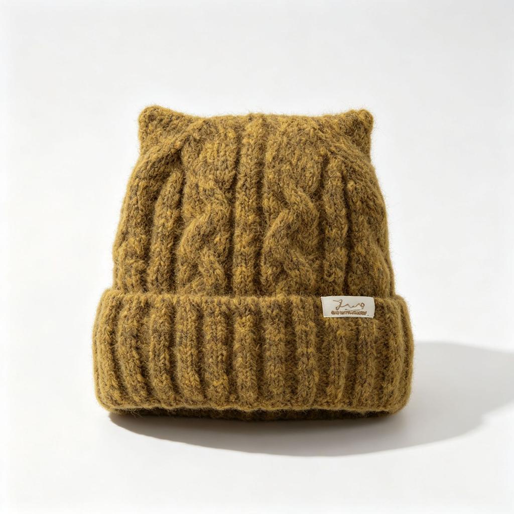 Cute Cat Ear Wool Hat Autumn and Winter Thickened Warm Knitted Hat Versatile Age-reducing Ear Protection Hat Women's