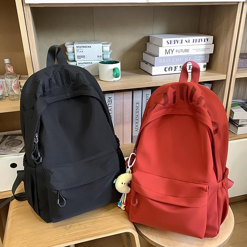 High Value, Small Fresh and Simple Backpack, Solid Color Letter Schoolbag, Junior High School and High School Large-capacity Student Schoolbag
