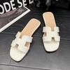 Spot~ Summer lazy H cool slippers fashionable versatile beach flat bottom one-word ins tide white slippers women wear