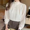 Navava Women Romantic Mock Neck Frill Puff Long Sleeve Blouse Nb3078