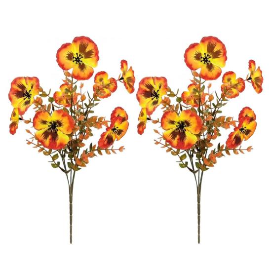 Artificial Pansy Flowers Faux Pansy Blooms with Eucalyptus Leaves UV Resistant Fake Pansy Bundle for Window Box Porch Home Autumn Harvest Decoration