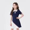 Girls' Korean Style Polo Collar Patchwork Pleated Skirt Dress
