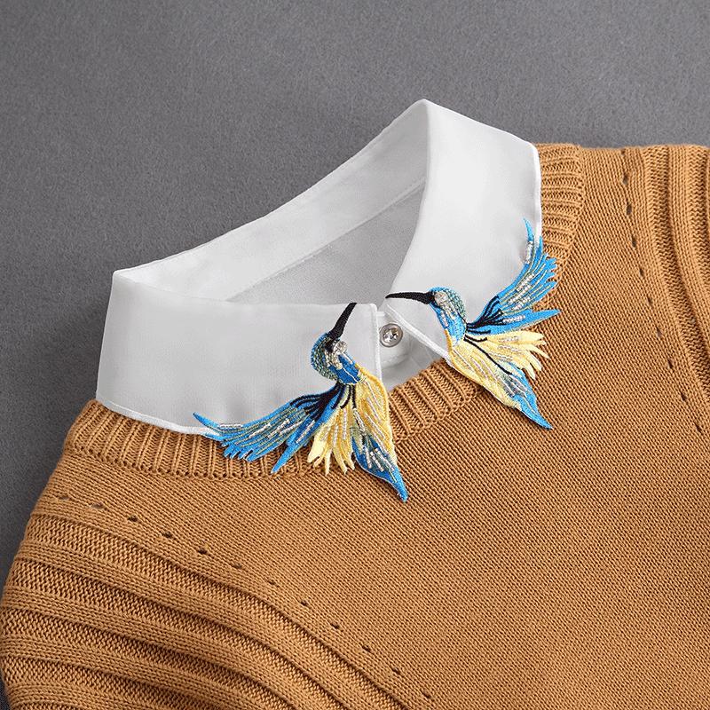 Front Tie White Fake Collar Stand Beads Detachable Collar Fake Women Vintage Crystal Lace Ladies False Blouse Collar Half Shirt