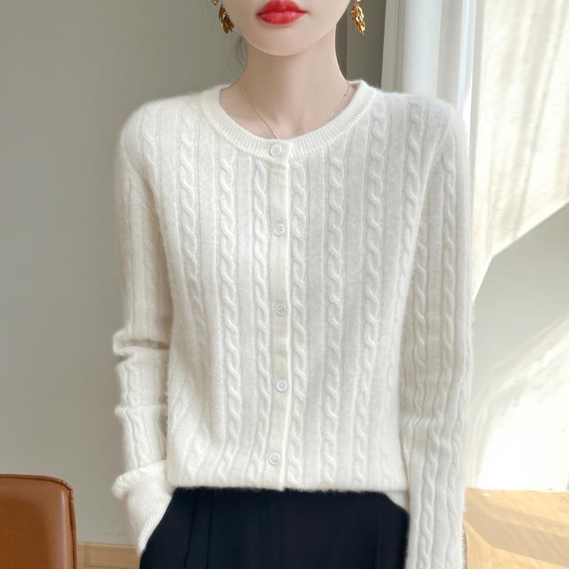 Dámský pletený kardigan s kulatým výstřihem Andy Cashmere Sweater Coat - Podzim 2025, Korejský styl