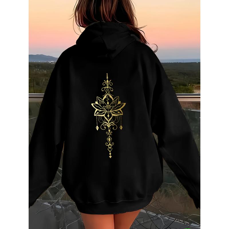 

Polyester Women s Trendy Graphic Hoodie Adjustable Drawstring XXL чорний