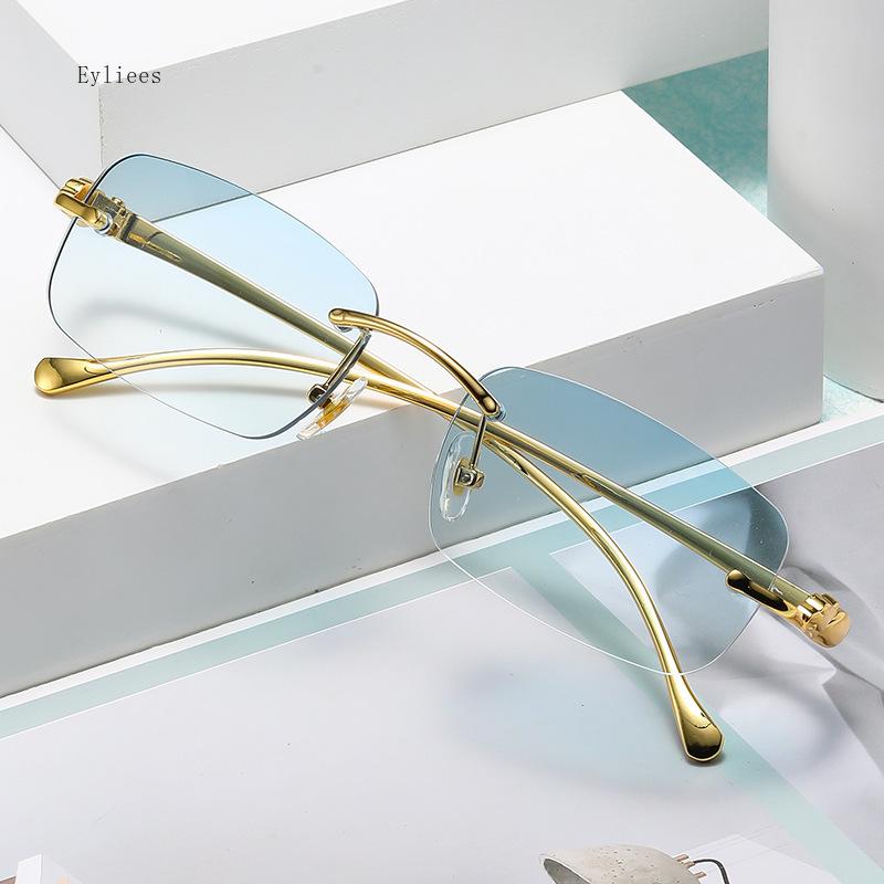 Sunglasses Men  Designer Fashion Rimless Sun Glasses Shades Diamond Cut Lens Ladies Frameless Metal Eye Glasses Gafas