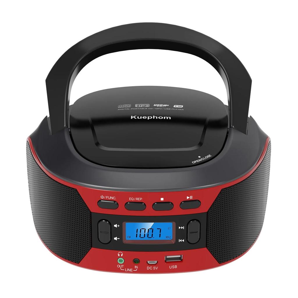 CD Radio Boombox with Bluetooth and USB Portable CD Player with EQ,AC and DC Power, Backlit Digital Display
