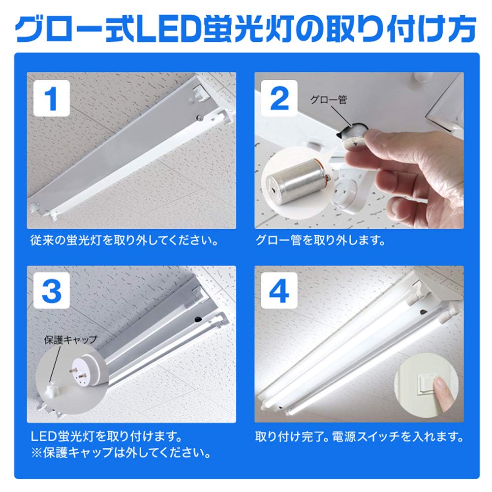 LED Fluorescent Tube, 20W Equivalent, Straight Tube, 10W High Brightness, 58cm Length, 1100LM, 580mm Diameter, Daylight White, No Glow-Type