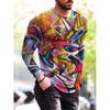 3D Gedrucktes Hip Hop Rock T-Shirt Für Männer Buntes Muster T-Shirts Frühling Herbst Freizeit Langarm Rundhals Oberteile Lockere T-Shirts