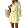 2024 Autumn Women's Jacquard Puff Sleeve Blouse and Shorts Set - European & American Casual Chic